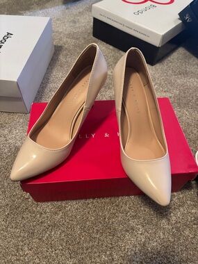 Kelly & Katie Cream Patent Pointed-Toe Pumps